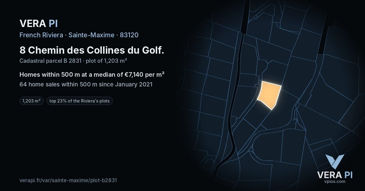 8 Chemin des Collines du Golf, Sainte-Maxime at night – the plot lit, the parcels around coloured by the prices near them