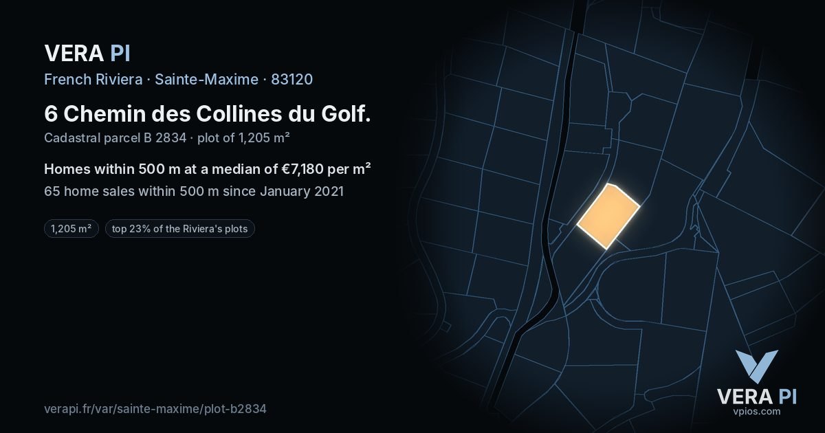 6 Chemin des Collines du Golf, Sainte-Maxime at night – the plot lit, the parcels around coloured by the prices near them