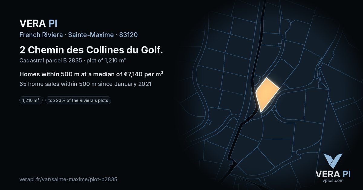 2 Chemin des Collines du Golf, Sainte-Maxime at night – the plot lit, the parcels around coloured by the prices near them