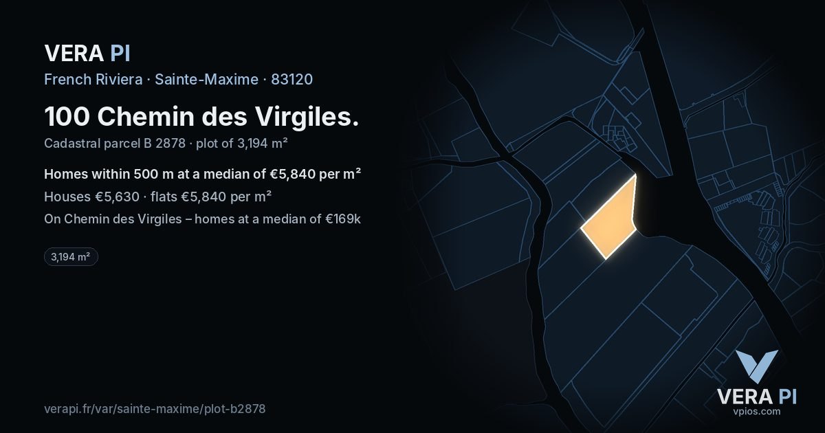 100 Chemin des Virgiles, Sainte-Maxime at night – the plot lit, the parcels around coloured by the prices near them