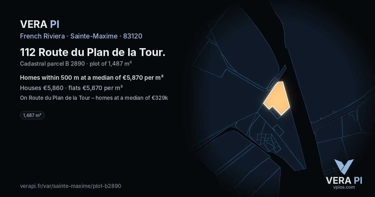 112 Route du Plan de la Tour, Sainte-Maxime at night – the plot lit, the parcels around coloured by the prices near them