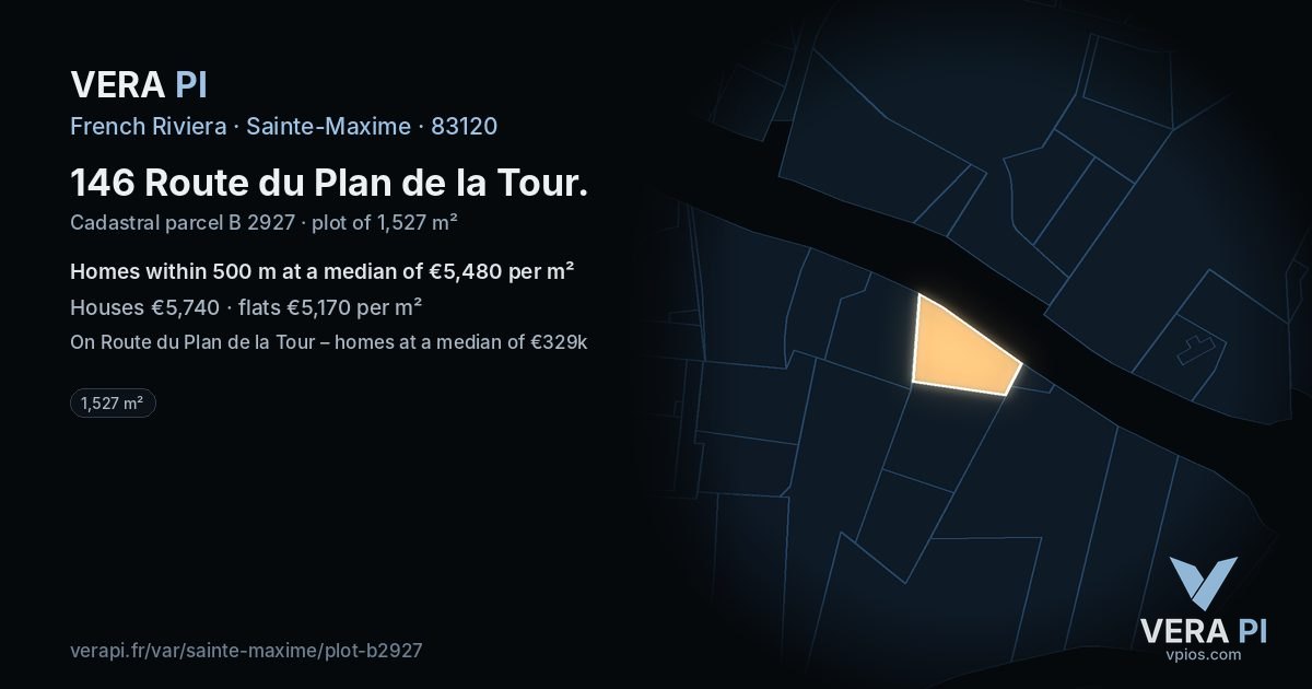 146 Route du Plan de la Tour, Sainte-Maxime at night – the plot lit, the parcels around coloured by the prices near them