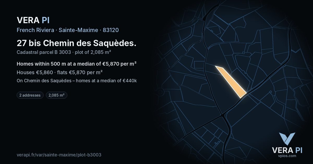 27 bis Chemin des Saquèdes, Sainte-Maxime at night – the plot lit, the parcels around coloured by the prices near them
