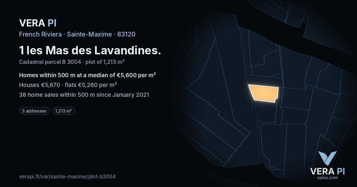 1 les Mas des Lavandines, Sainte-Maxime at night – the plot lit, the parcels around coloured by the prices near them