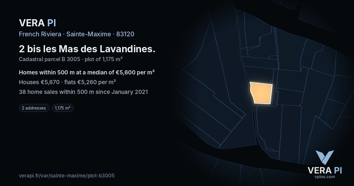 2 bis les Mas des Lavandines, Sainte-Maxime at night – the plot lit, the parcels around coloured by the prices near them