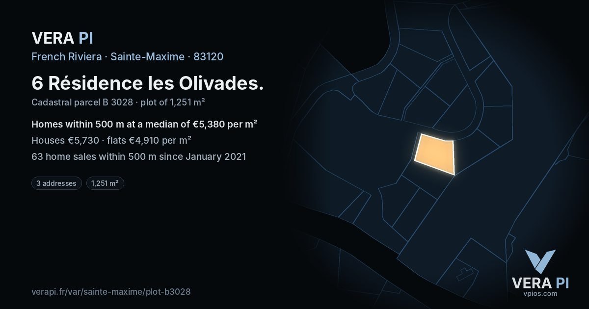 6 Résidence les Olivades, Sainte-Maxime at night – the plot lit, the parcels around coloured by the prices near them