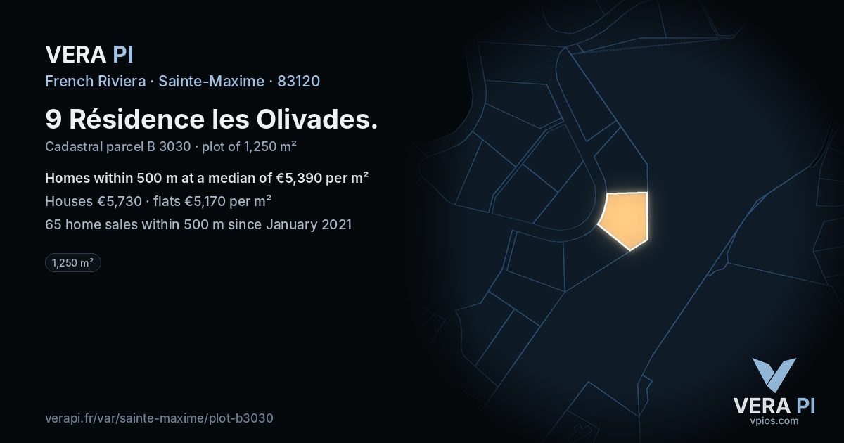 9 Résidence les Olivades, Sainte-Maxime at night – the plot lit, the parcels around coloured by the prices near them
