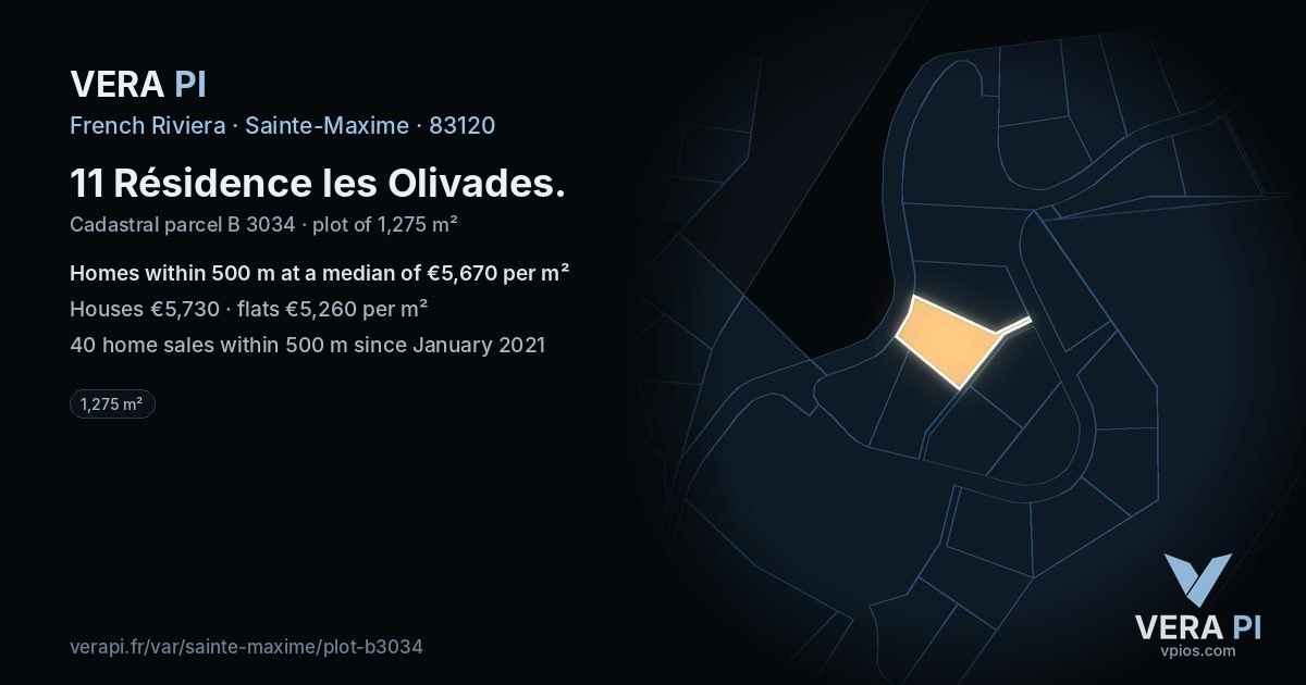 11 Résidence les Olivades, Sainte-Maxime at night – the plot lit, the parcels around coloured by the prices near them