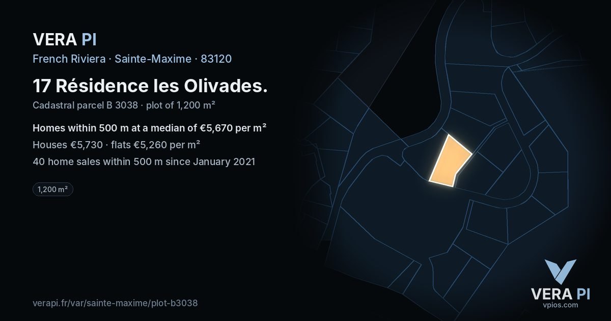 17 Résidence les Olivades, Sainte-Maxime at night – the plot lit, the parcels around coloured by the prices near them