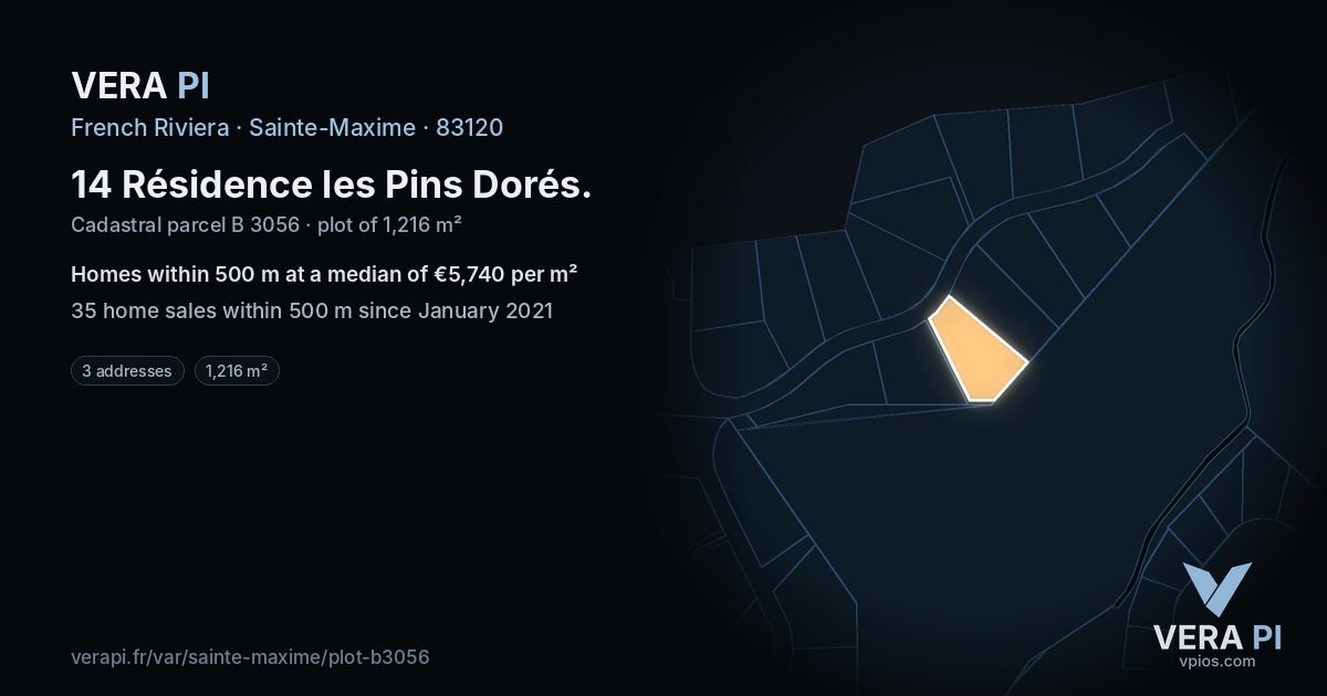 14 Résidence les Pins Dorés, Sainte-Maxime at night – the plot lit, the parcels around coloured by the prices near them