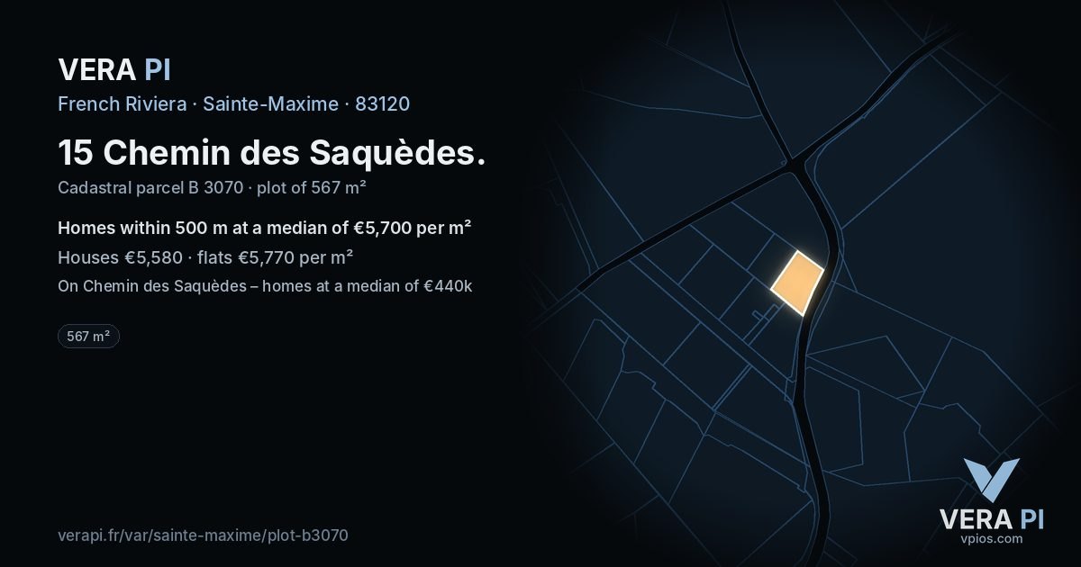 15 Chemin des Saquèdes, Sainte-Maxime at night – the plot lit, the parcels around coloured by the prices near them