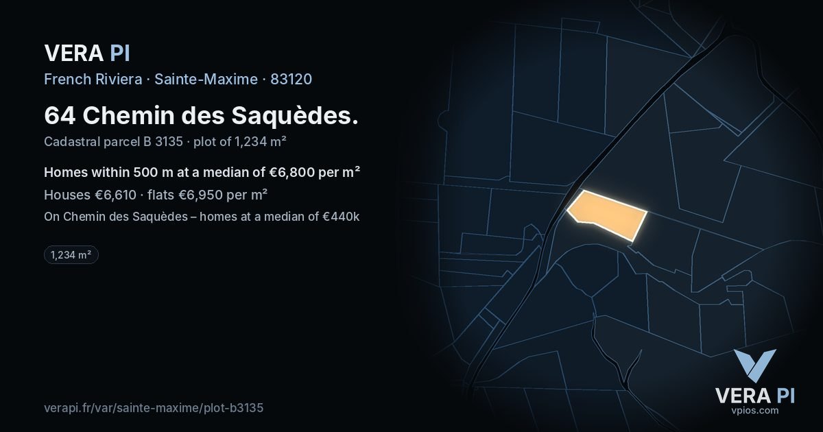 64 Chemin des Saquèdes, Sainte-Maxime at night – the plot lit, the parcels around coloured by the prices near them