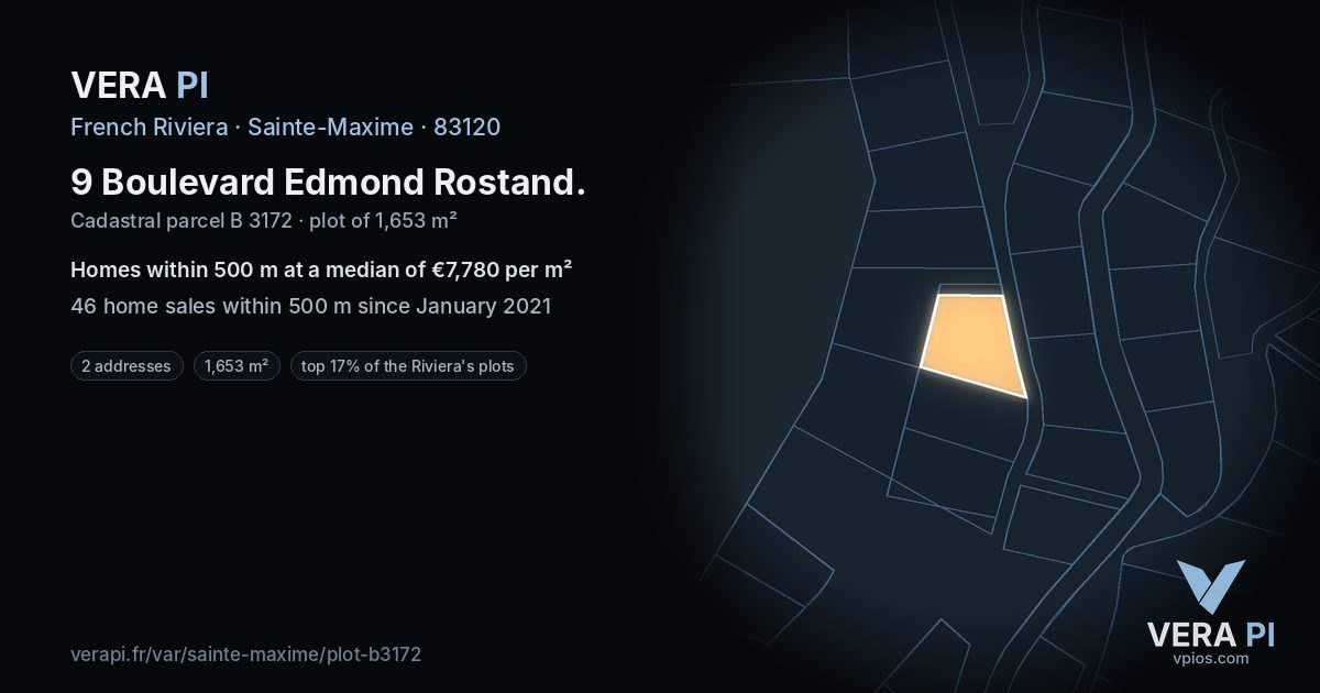 9 Boulevard Edmond Rostand, Sainte-Maxime at night – the plot lit, the parcels around coloured by the prices near them