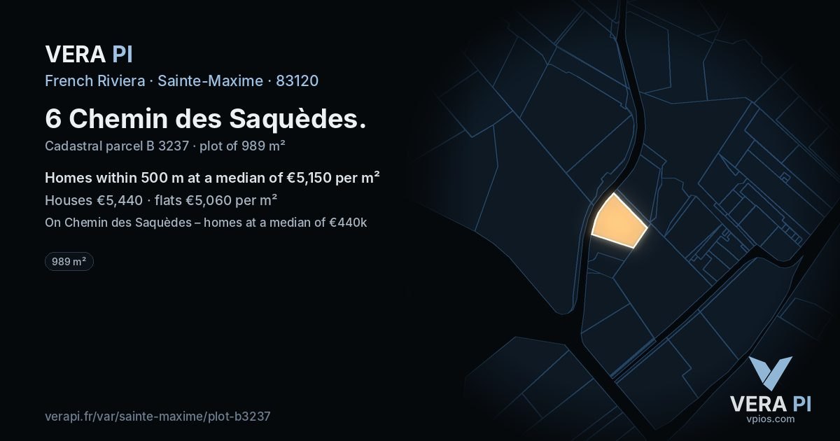 6 Chemin des Saquèdes, Sainte-Maxime at night – the plot lit, the parcels around coloured by the prices near them