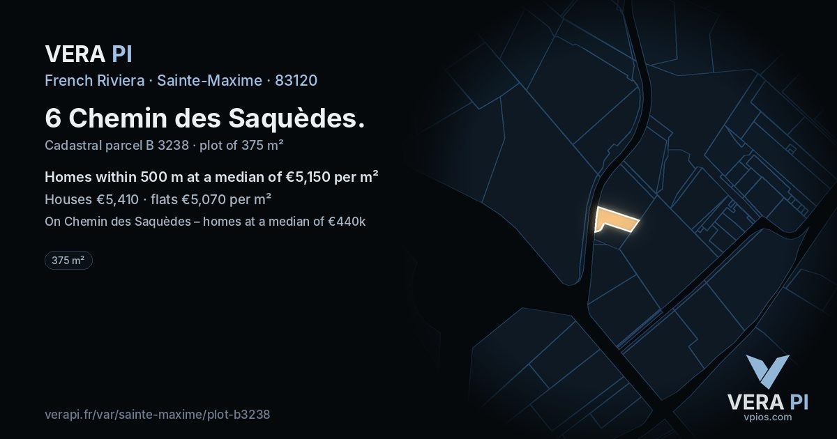 6 Chemin des Saquèdes, Sainte-Maxime at night – the plot lit, the parcels around coloured by the prices near them