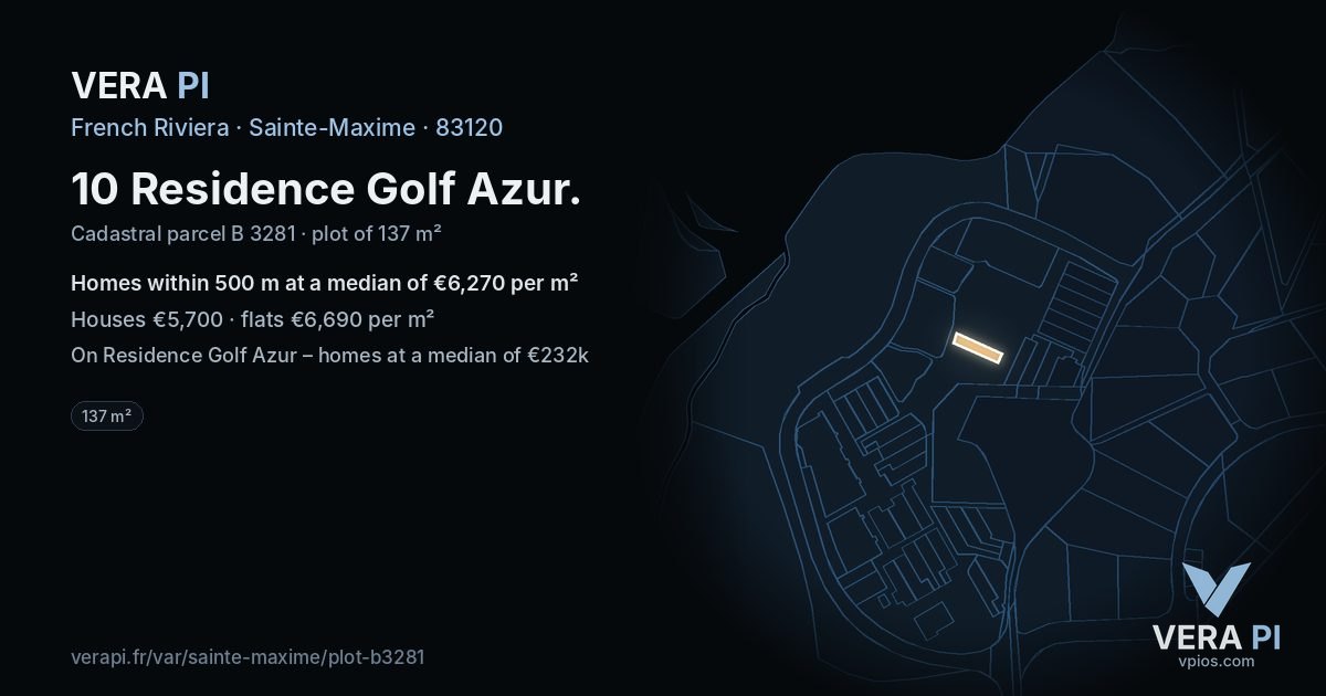 10 Residence Golf Azur, Sainte-Maxime at night – the plot lit, the parcels around coloured by the prices near them