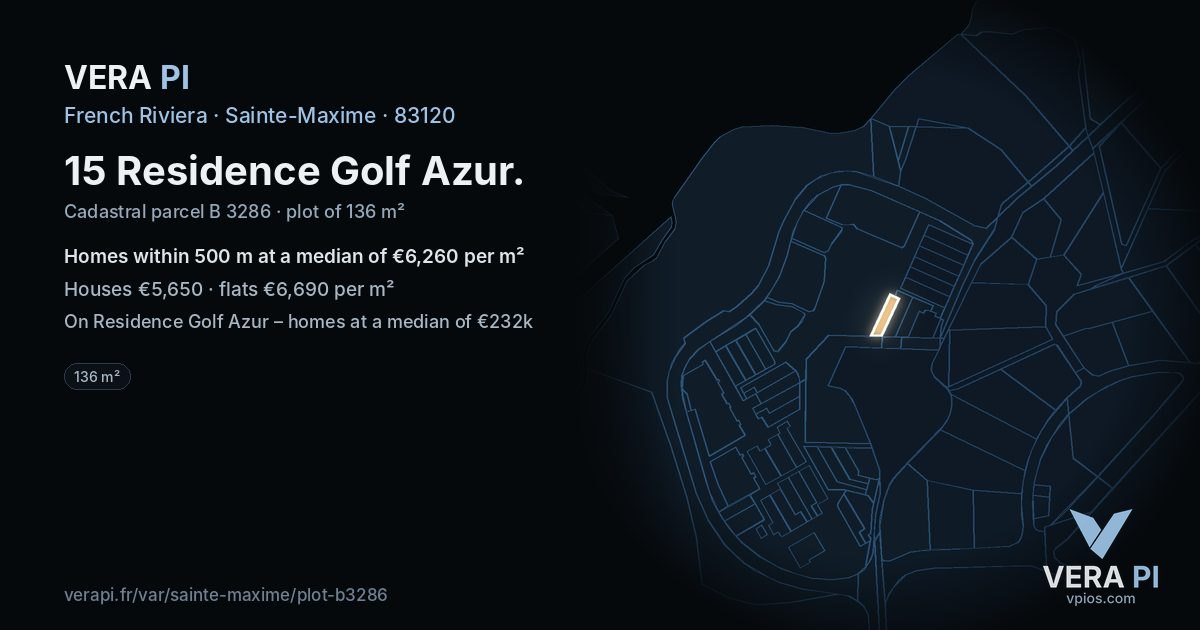 15 Residence Golf Azur, Sainte-Maxime at night – the plot lit, the parcels around coloured by the prices near them