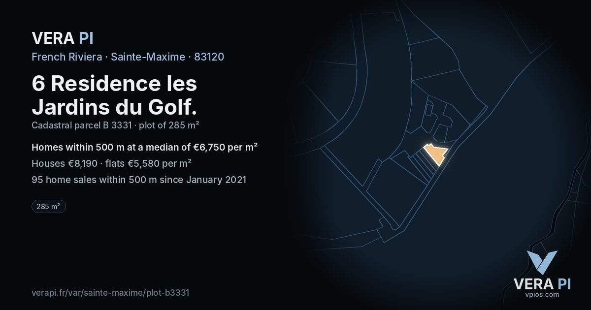 6 Residence les Jardins du Golf, Sainte-Maxime at night – the plot lit, the parcels around coloured by the prices near them