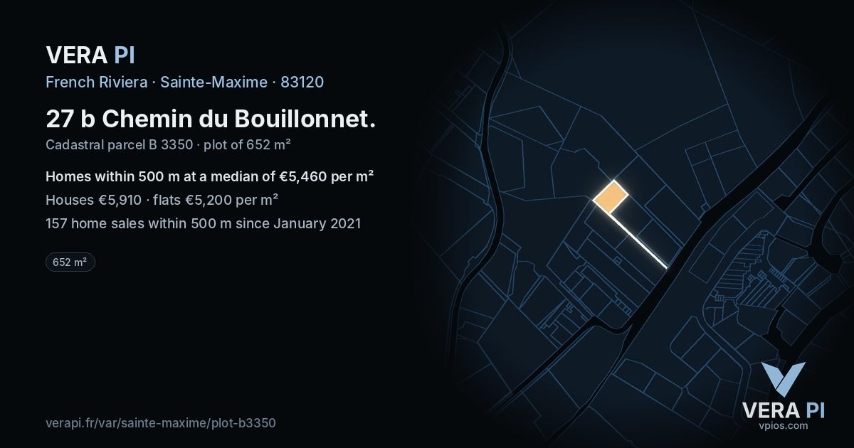 27 b Chemin du Bouillonnet, Sainte-Maxime at night – the plot lit, the parcels around coloured by the prices near them