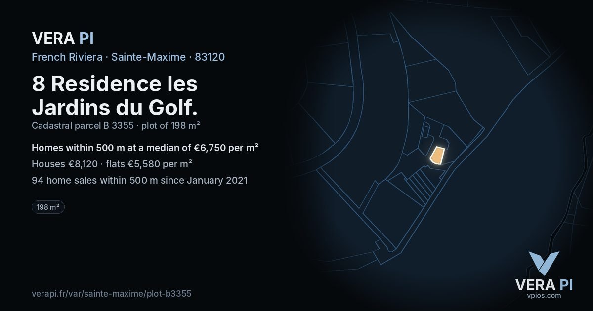 8 Residence les Jardins du Golf, Sainte-Maxime at night – the plot lit, the parcels around coloured by the prices near them