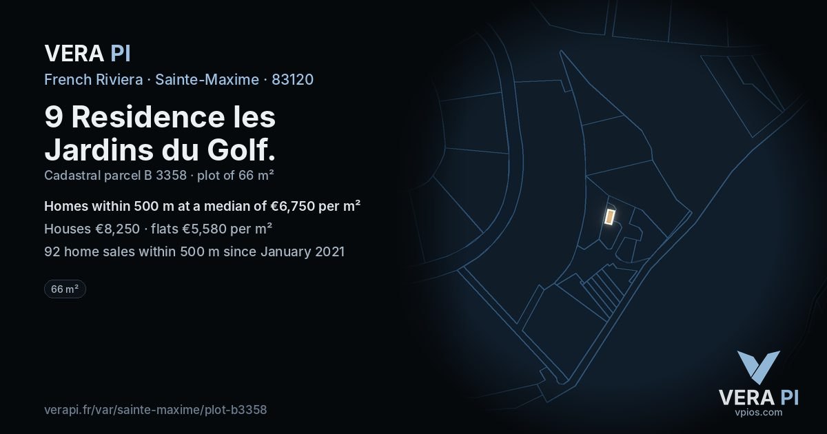 9 Residence les Jardins du Golf, Sainte-Maxime at night – the plot lit, the parcels around coloured by the prices near them