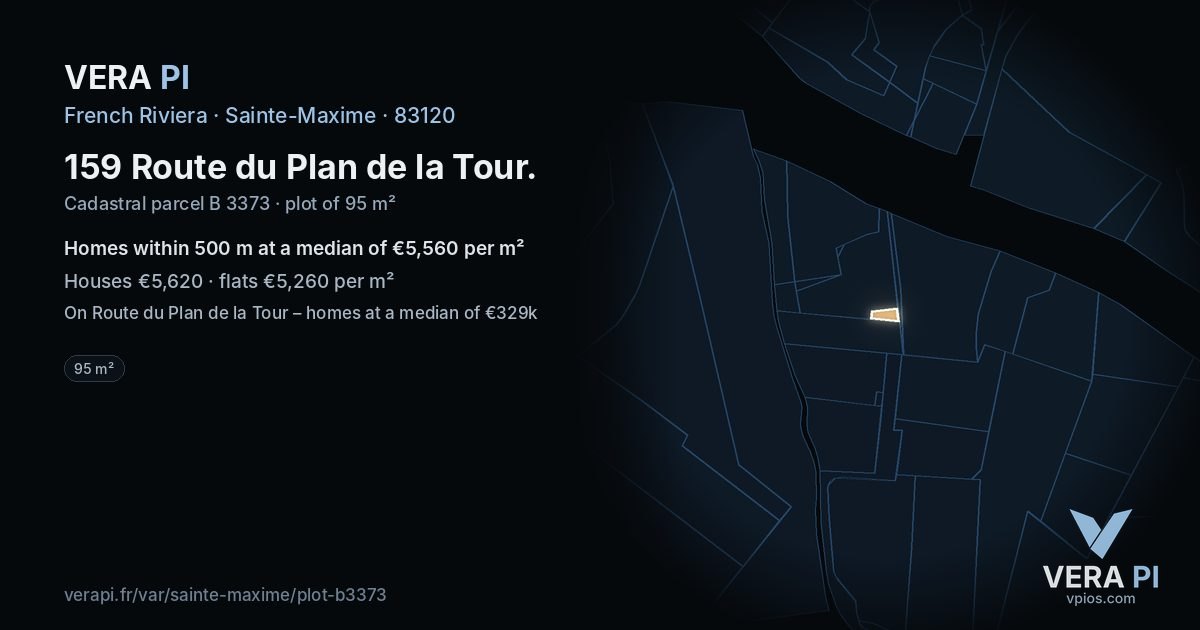 159 Route du Plan de la Tour, Sainte-Maxime at night – the plot lit, the parcels around coloured by the prices near them