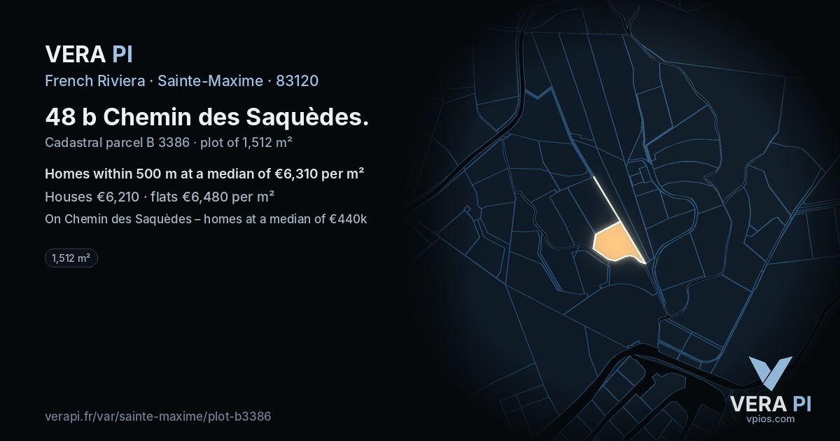 48 b Chemin des Saquèdes, Sainte-Maxime at night – the plot lit, the parcels around coloured by the prices near them