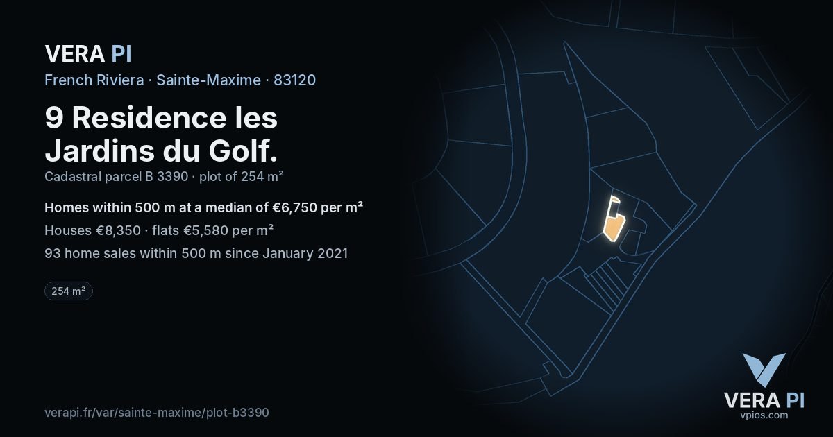 9 Residence les Jardins du Golf, Sainte-Maxime at night – the plot lit, the parcels around coloured by the prices near them