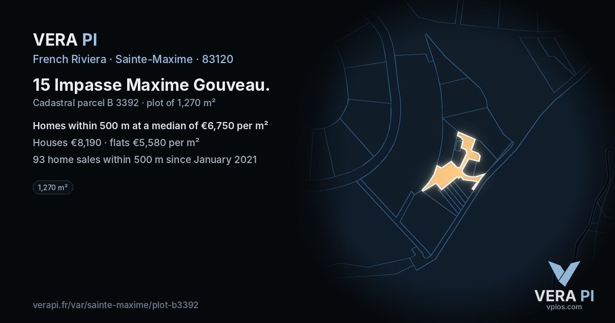 15 Impasse Maxime Gouveau, Sainte-Maxime at night – the plot lit, the parcels around coloured by the prices near them