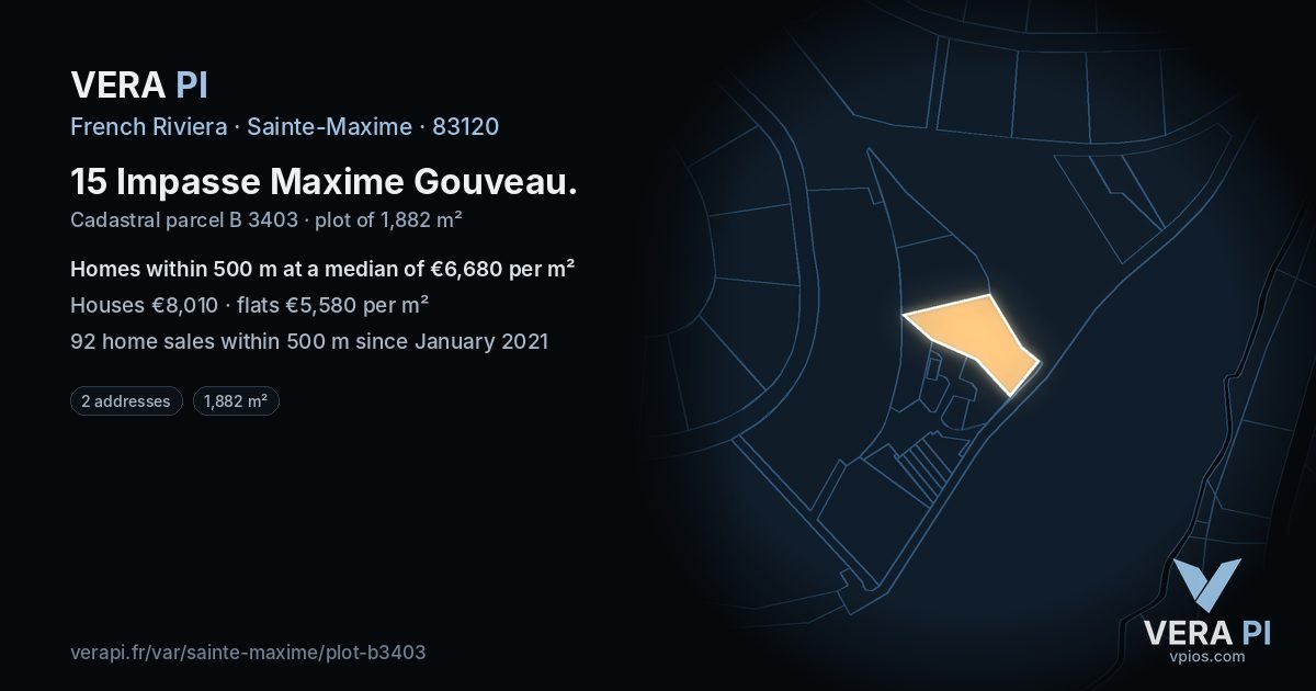15 Impasse Maxime Gouveau, Sainte-Maxime at night – the plot lit, the parcels around coloured by the prices near them