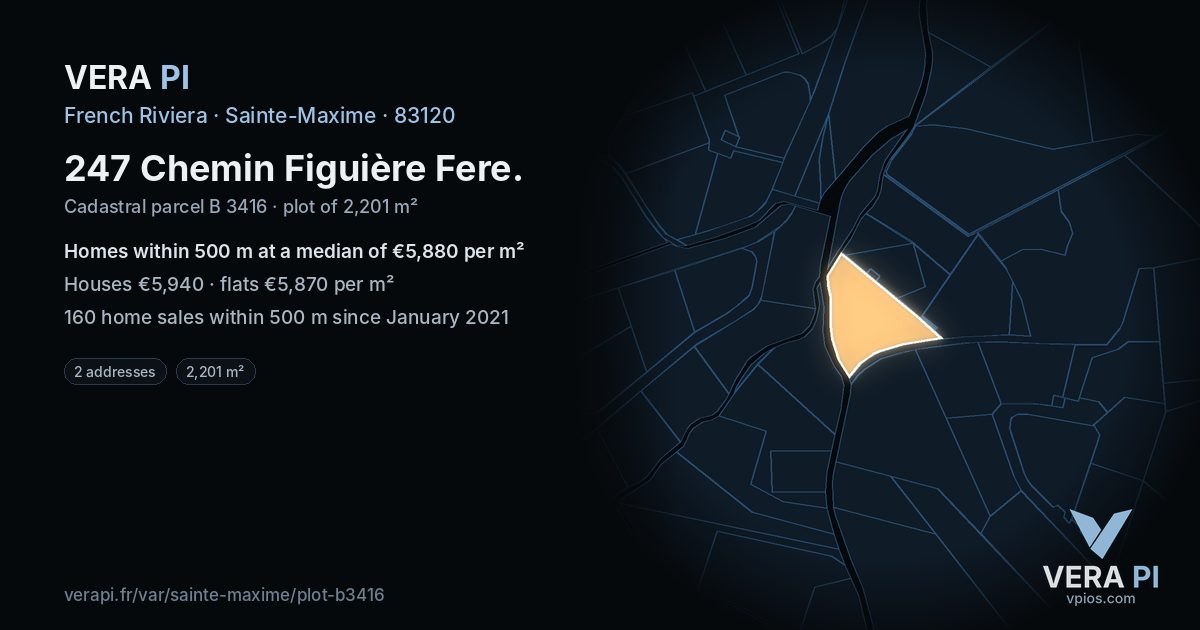 247 Chemin Figuière Fere, Sainte-Maxime at night – the plot lit, the parcels around coloured by the prices near them