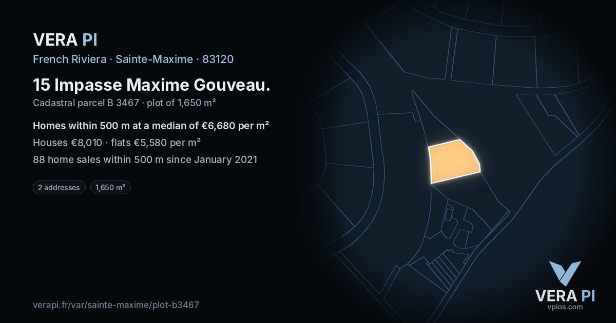 15 Impasse Maxime Gouveau, Sainte-Maxime at night – the plot lit, the parcels around coloured by the prices near them