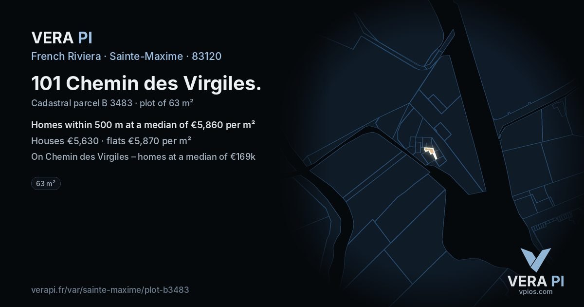 101 Chemin des Virgiles, Sainte-Maxime at night – the plot lit, the parcels around coloured by the prices near them