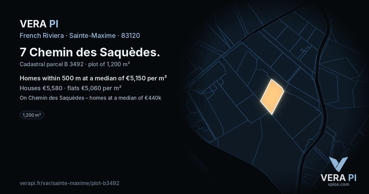 7 Chemin des Saquèdes, Sainte-Maxime at night – the plot lit, the parcels around coloured by the prices near them
