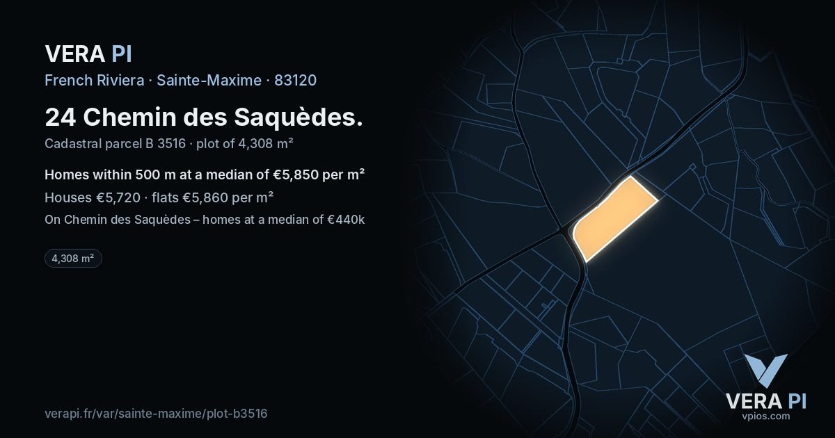 24 Chemin des Saquèdes, Sainte-Maxime at night – the plot lit, the parcels around coloured by the prices near them