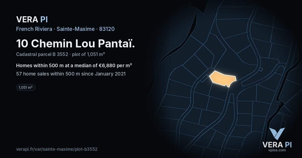 10 Chemin Lou Pantaï, Sainte-Maxime at night – the plot lit, the parcels around coloured by the prices near them
