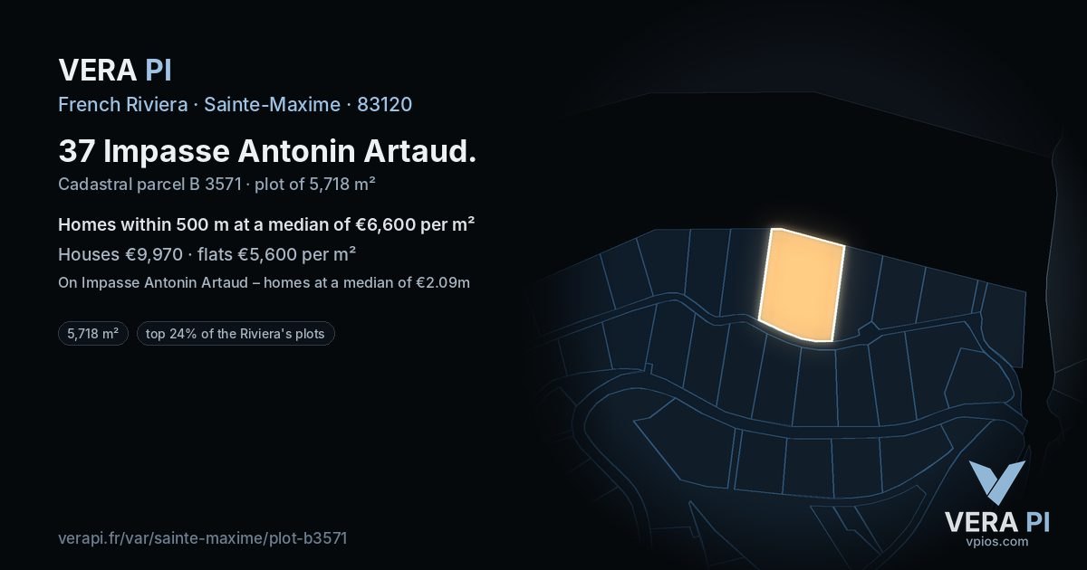 37 Impasse Antonin Artaud, Sainte-Maxime at night – the plot lit, the parcels around coloured by the prices near them