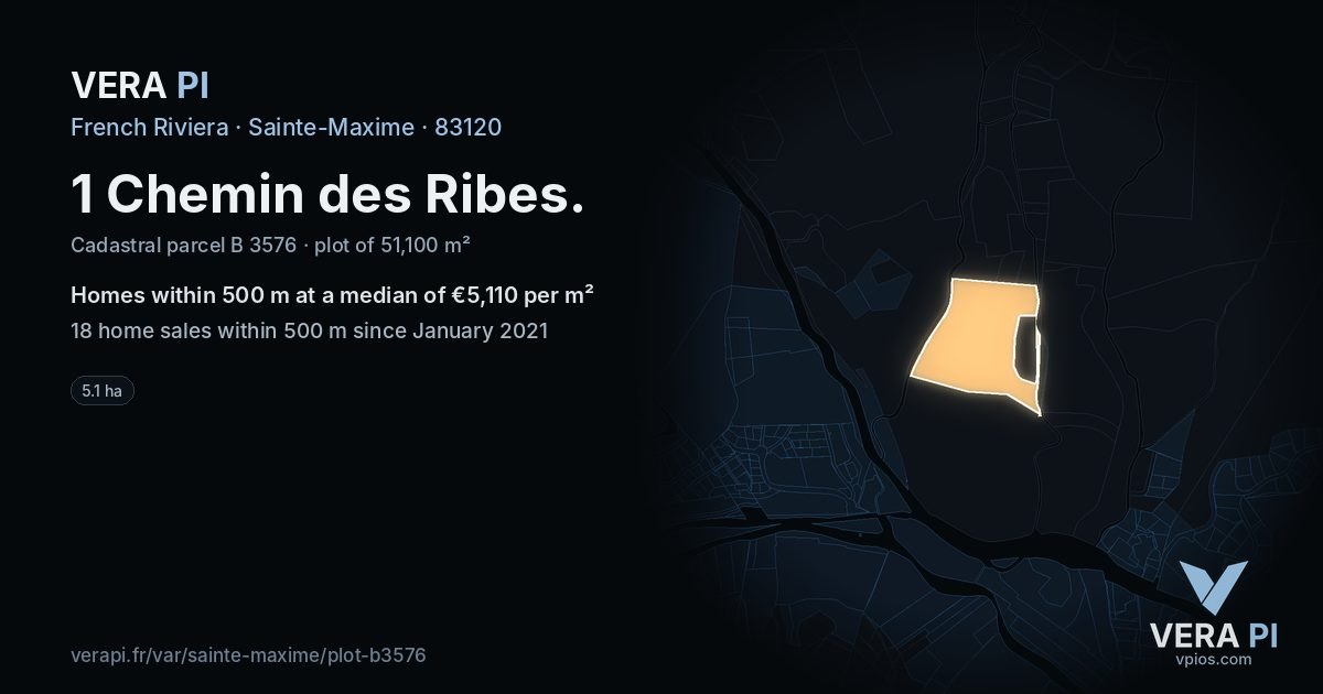 1 Chemin des Ribes, Sainte-Maxime at night – the plot lit, the parcels around coloured by the prices near them