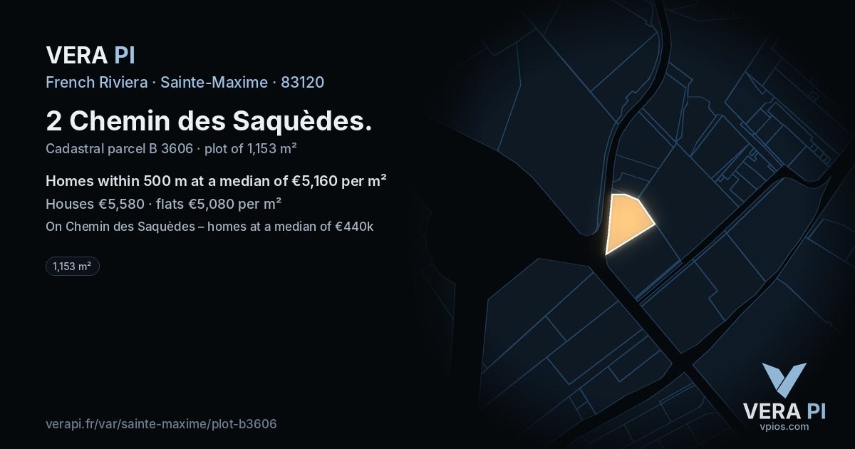 2 Chemin des Saquèdes, Sainte-Maxime at night – the plot lit, the parcels around coloured by the prices near them