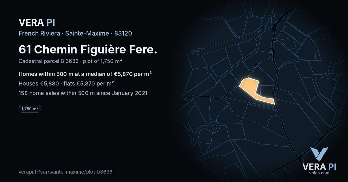 61 Chemin Figuière Fere, Sainte-Maxime at night – the plot lit, the parcels around coloured by the prices near them