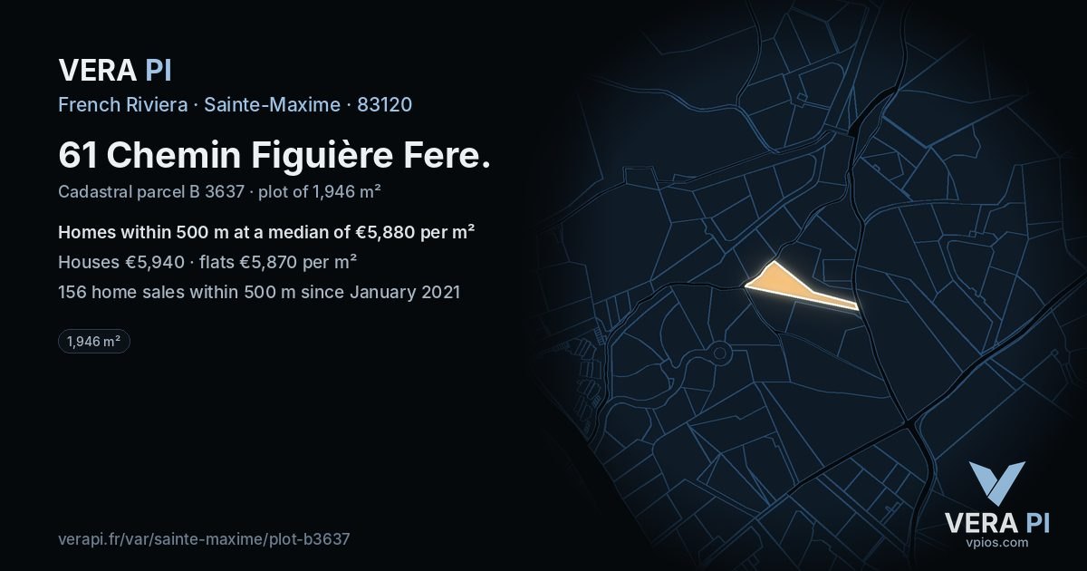 61 Chemin Figuière Fere, Sainte-Maxime at night – the plot lit, the parcels around coloured by the prices near them