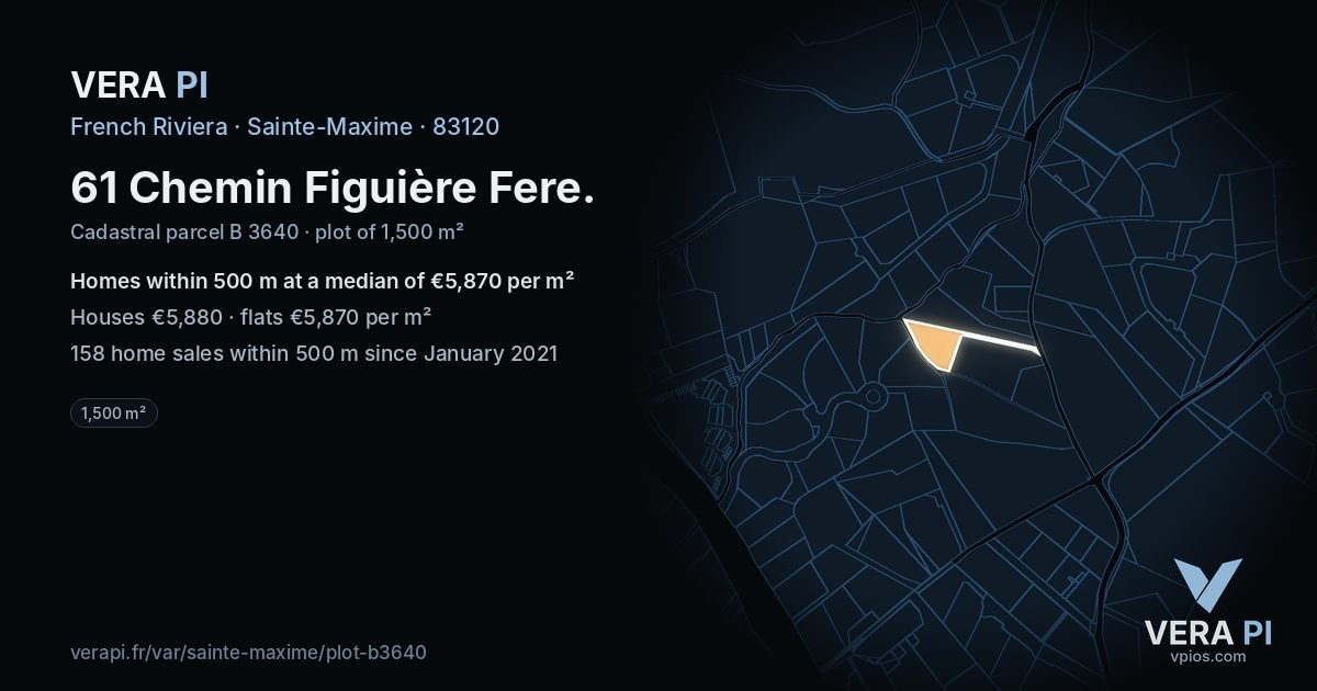 61 Chemin Figuière Fere, Sainte-Maxime at night – the plot lit, the parcels around coloured by the prices near them