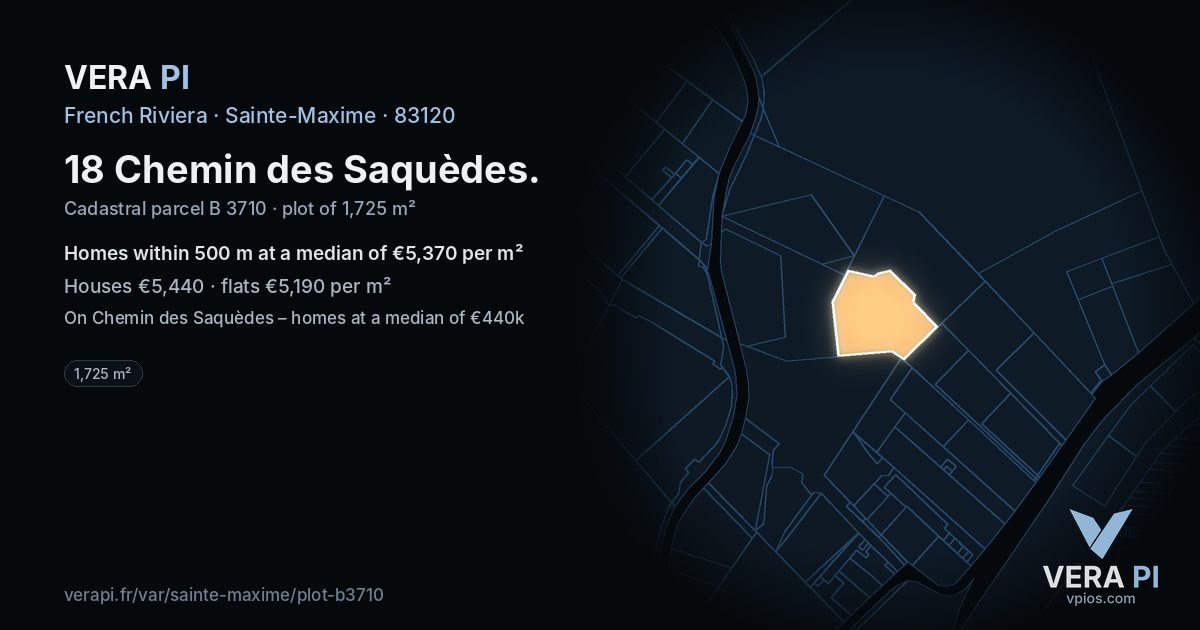 18 Chemin des Saquèdes, Sainte-Maxime at night – the plot lit, the parcels around coloured by the prices near them