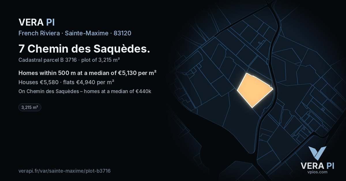 7 Chemin des Saquèdes, Sainte-Maxime at night – the plot lit, the parcels around coloured by the prices near them