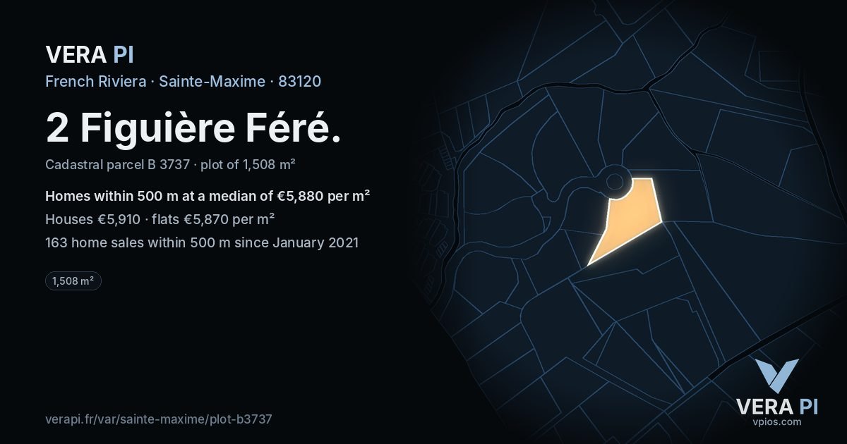 2 Figuière Féré, Sainte-Maxime at night – the plot lit, the parcels around coloured by the prices near them