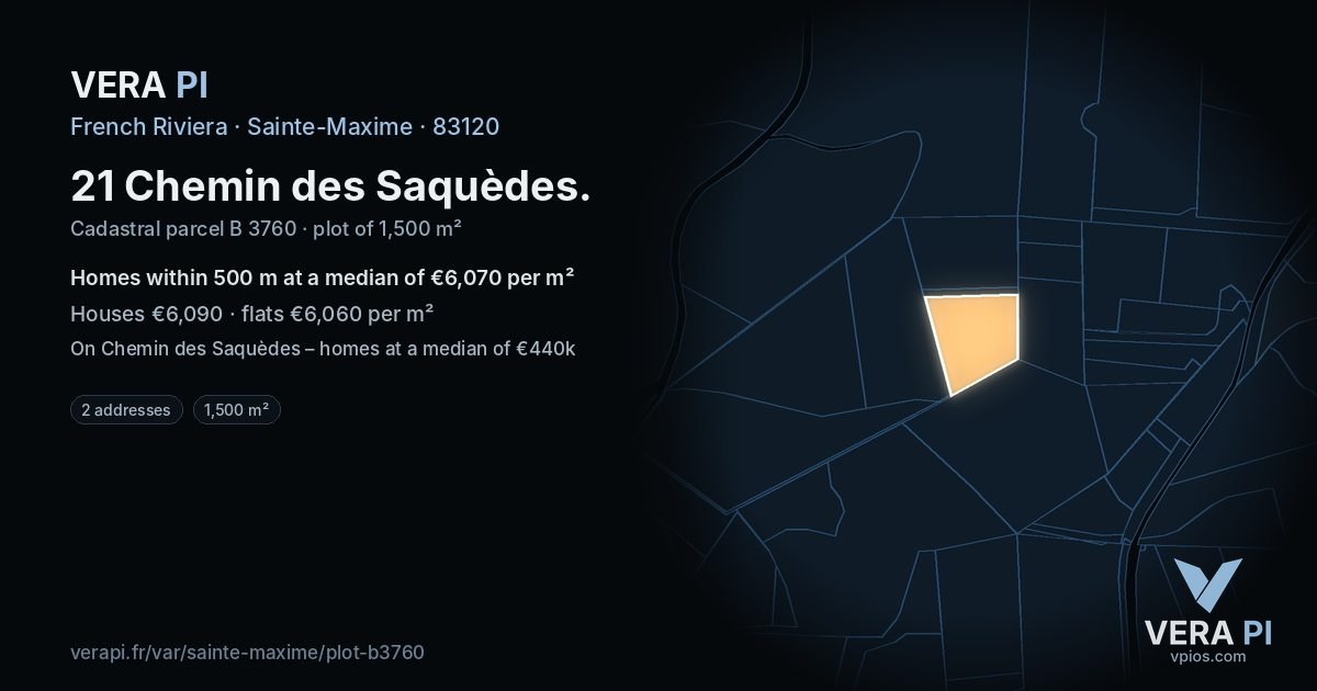 21 Chemin des Saquèdes, Sainte-Maxime at night – the plot lit, the parcels around coloured by the prices near them