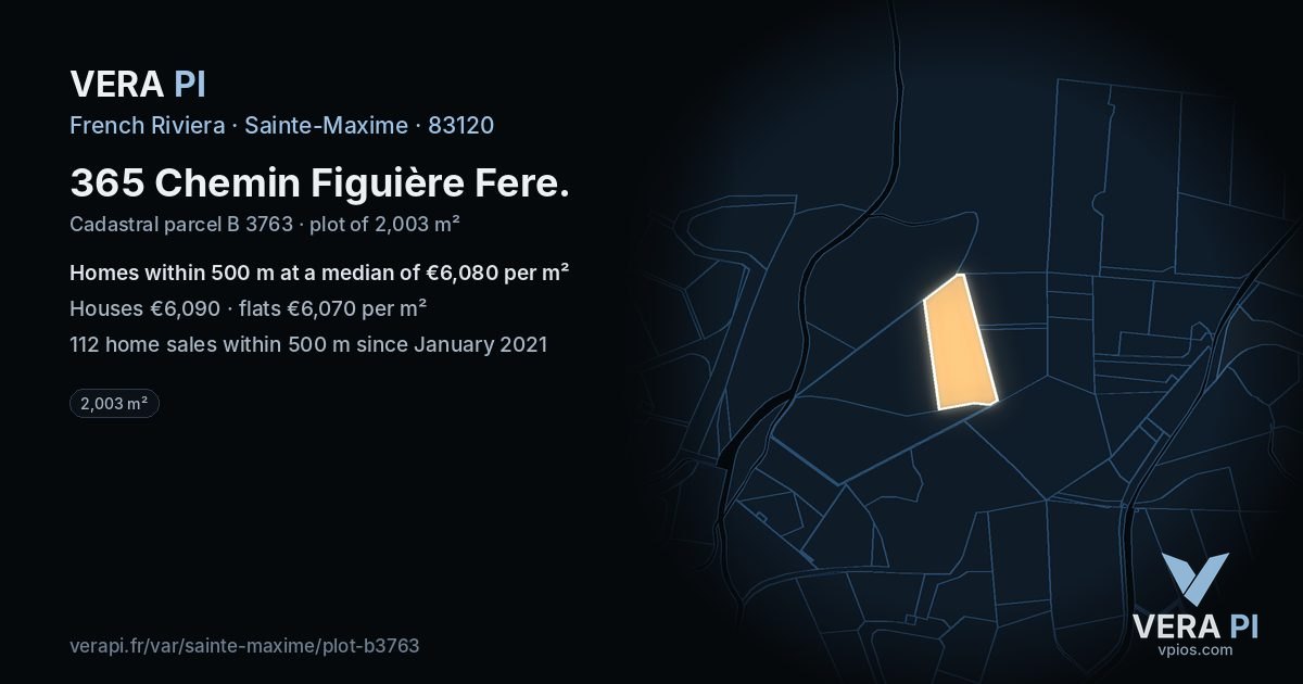 365 Chemin Figuière Fere, Sainte-Maxime at night – the plot lit, the parcels around coloured by the prices near them
