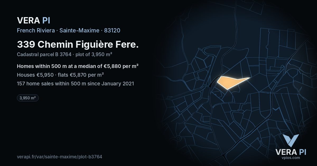 339 Chemin Figuière Fere, Sainte-Maxime at night – the plot lit, the parcels around coloured by the prices near them
