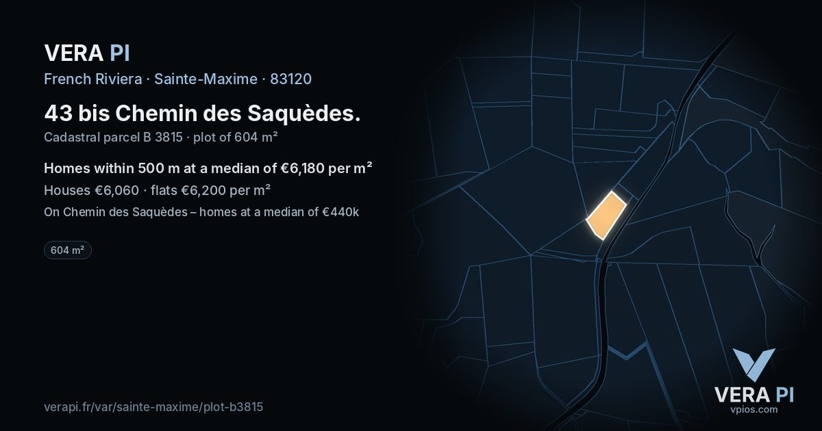 43 bis Chemin des Saquèdes, Sainte-Maxime at night – the plot lit, the parcels around coloured by the prices near them