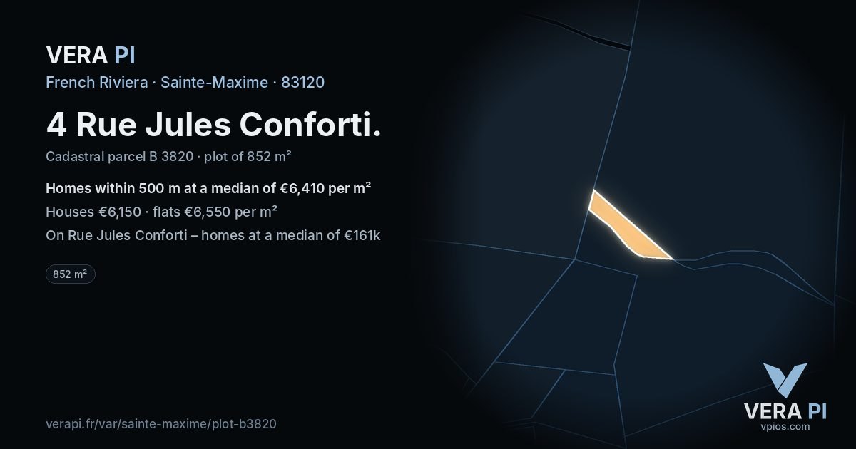 4 Rue Jules Conforti, Sainte-Maxime at night – the plot lit, the parcels around coloured by the prices near them